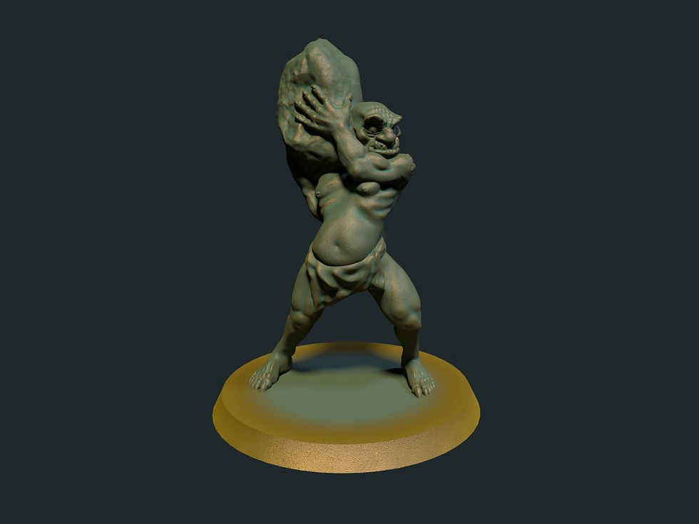 figurine de troll avec rocher dans les mains modèle1 format 28mm sur socle
