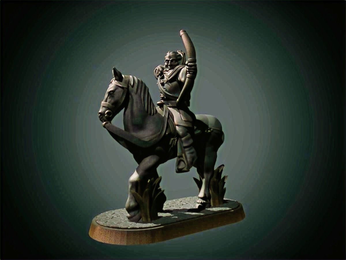 figurine de cavalier ranger humain monté sur cheval imprimé sur socle