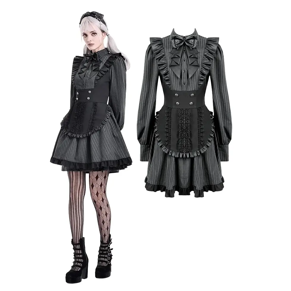 darkinlove-women-s-gothic-ruffle-pinstripe-mock-two-piece-long-sleeve-maid-dress-125523681