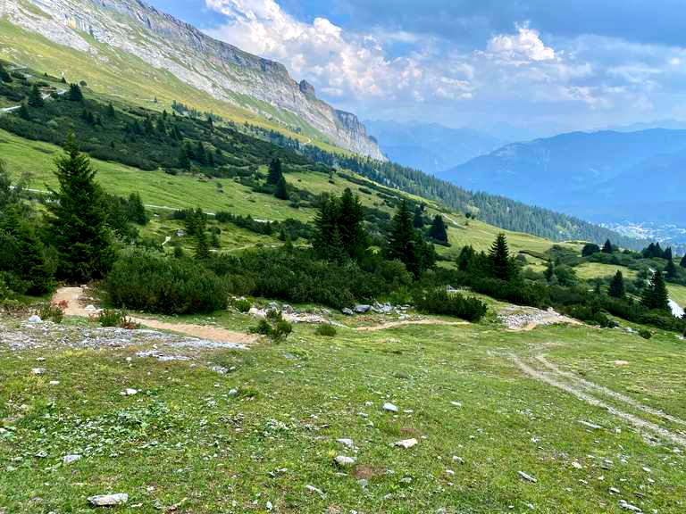 Weg zur Alp Naraus. Blick auf Flimserstein