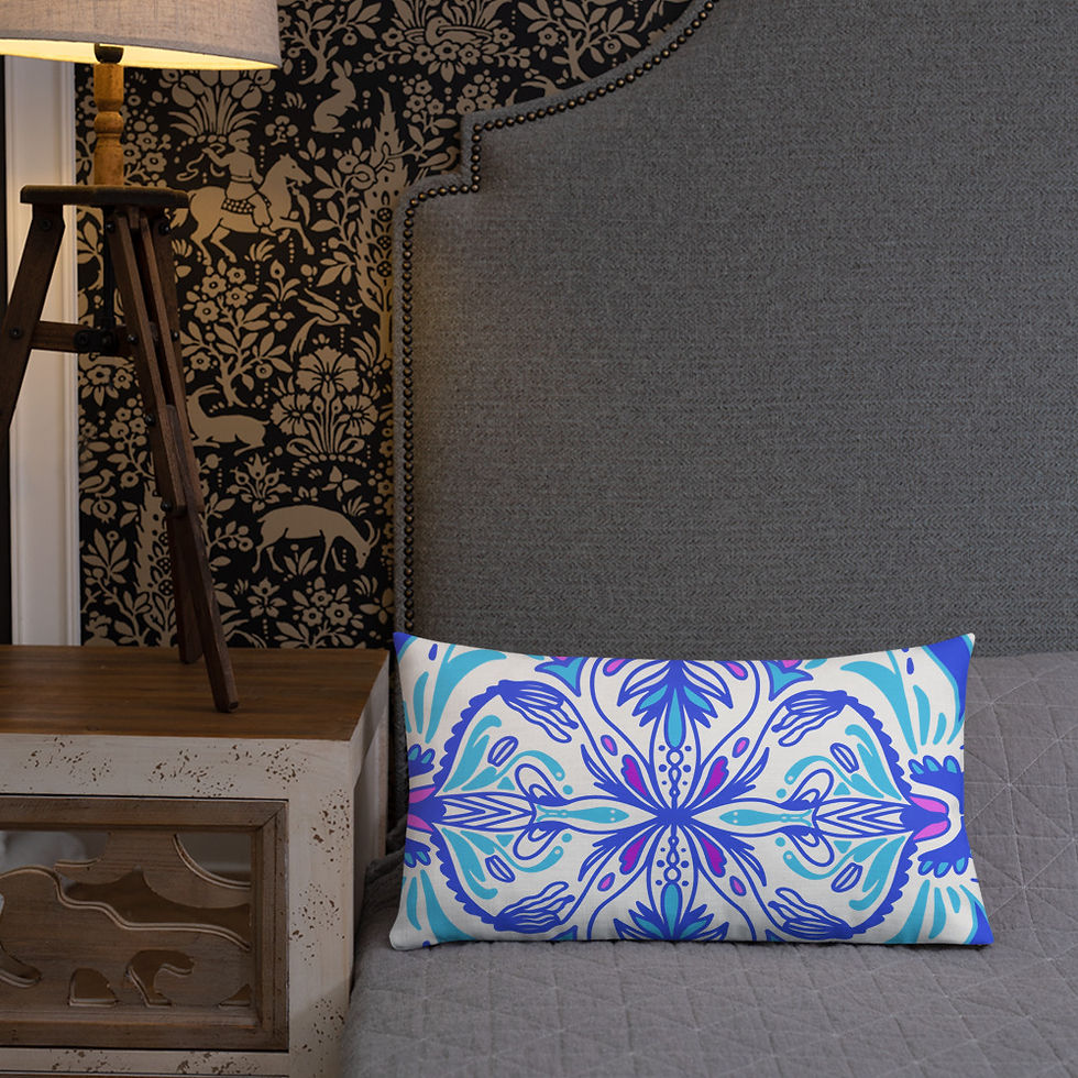 Thumbnail: Blue Fish Floral - Premium Pillow
