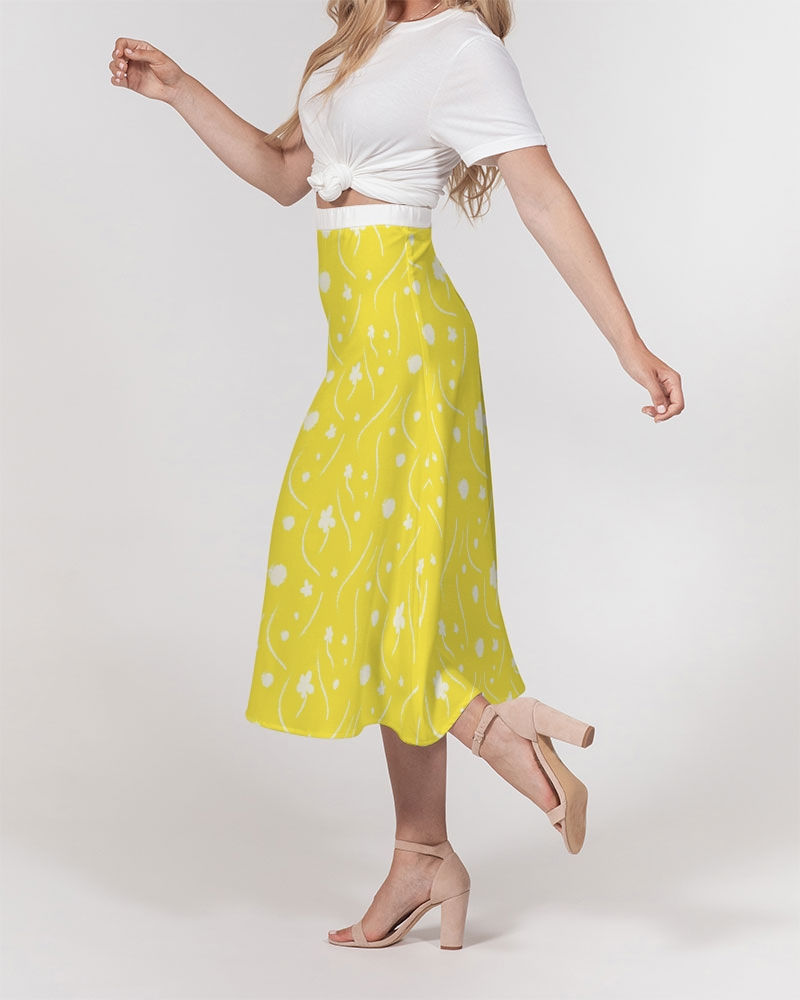 Thumbnail: Yellow Floral-3 Women's All-Over Print A-Line Midi Skirt