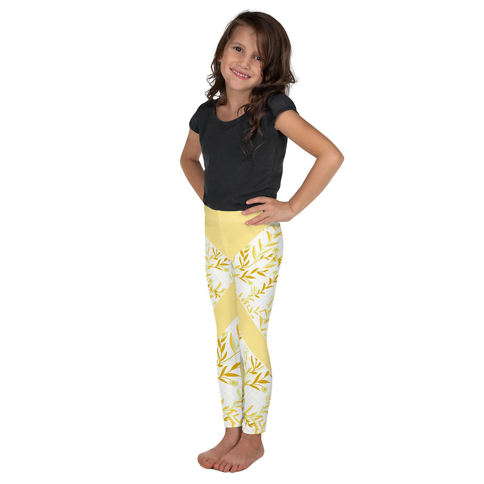 Thumbnail: Yellow wavy floral-twist - Kid's Leggings