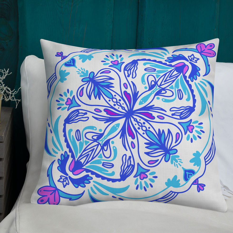 Thumbnail: Blue Fish Floral - Premium Pillow