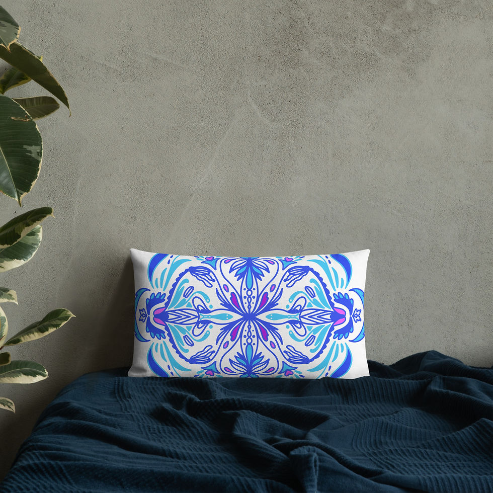 Thumbnail: Blue Fish Floral - Premium Pillow
