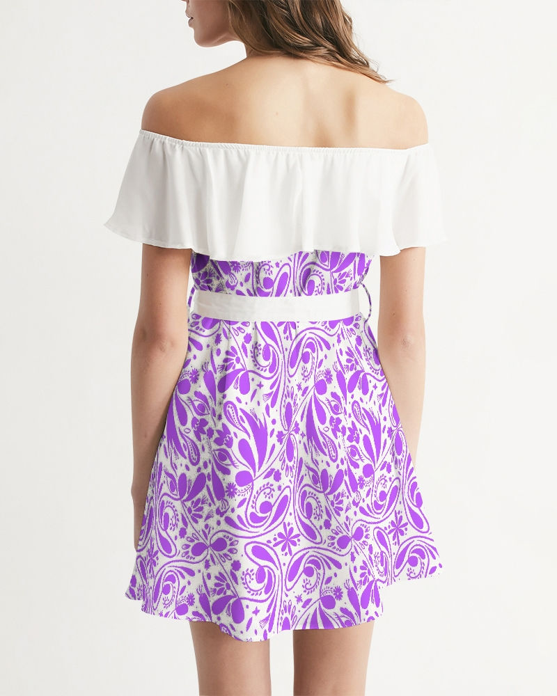 Thumbnail: Pink Floral Women's All-Over Print Off-Shoulder Dress