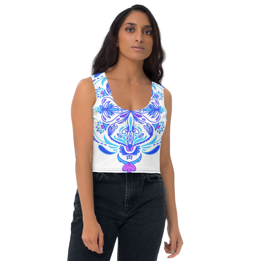 Blue Fish Floral Crop Top