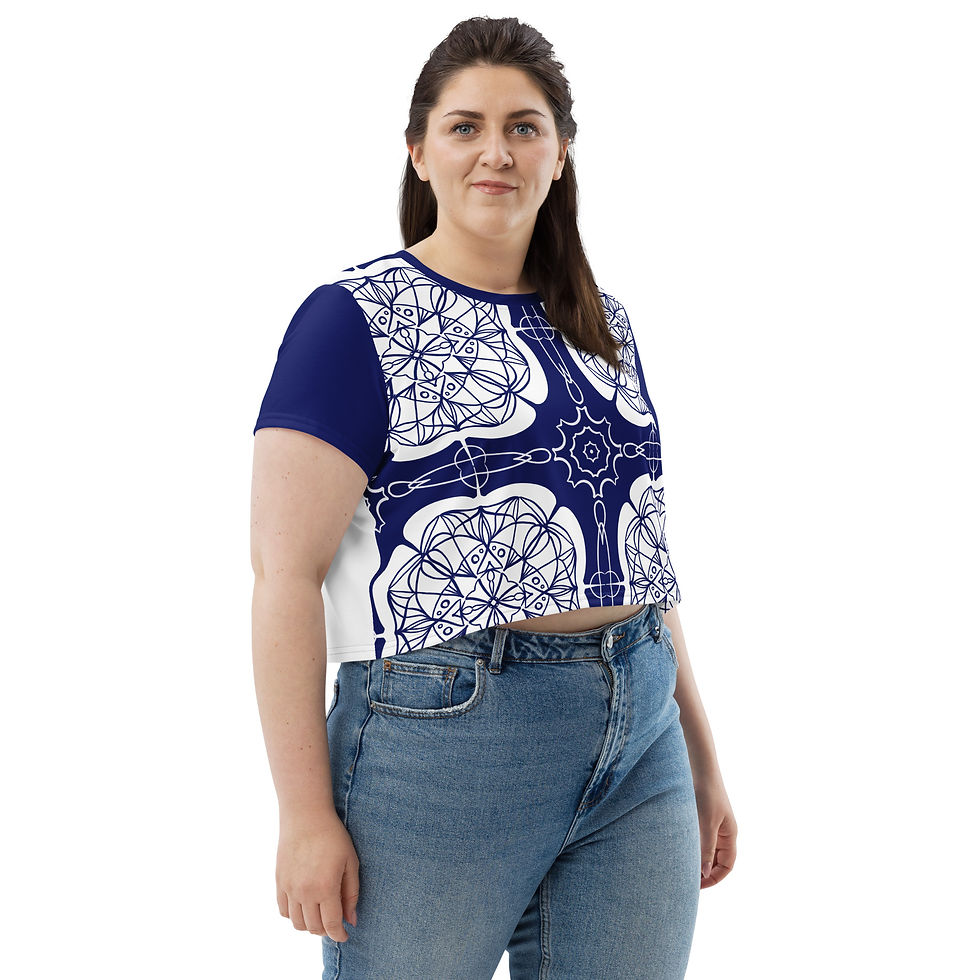 Thumbnail: Doodlistc Mandala-Navy All-Over Print Crop Tee
