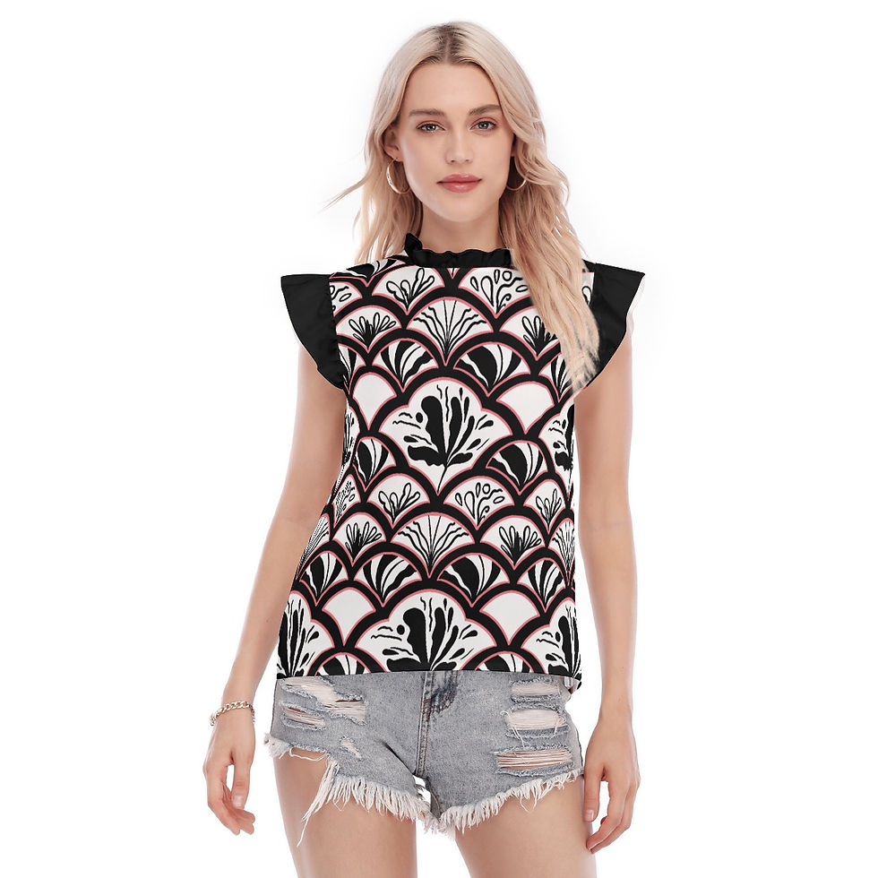 Thumbnail: All-Over Print Women's Blouse With Ruffle Collar And Sleeve