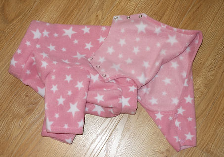 Can be made with poppers on back sleeves of onesie