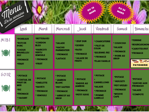 Menu du 18 au 24 mars