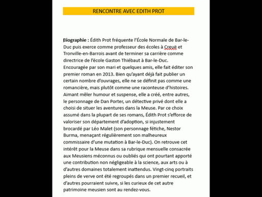 RENCONTRE AVEC EDITH PROT