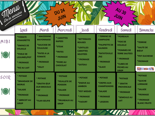 Menu du 24 au 30 juin 
