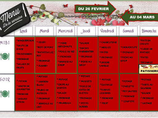 Menu du 26 février au 3 mars