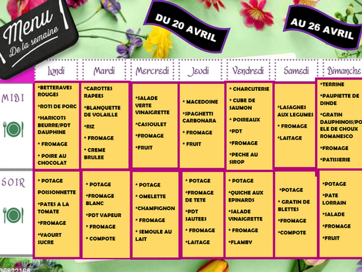 MENU DU 20 AVRIL AU 26 AVRIL