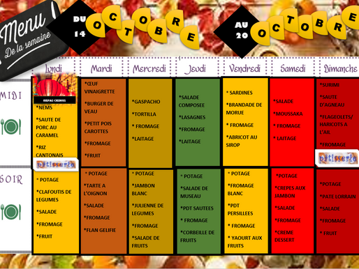 Menu du 14 au 20 octobre 