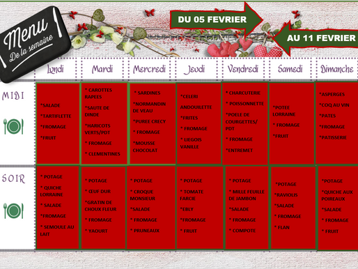 Menu du 05 au 11 février 