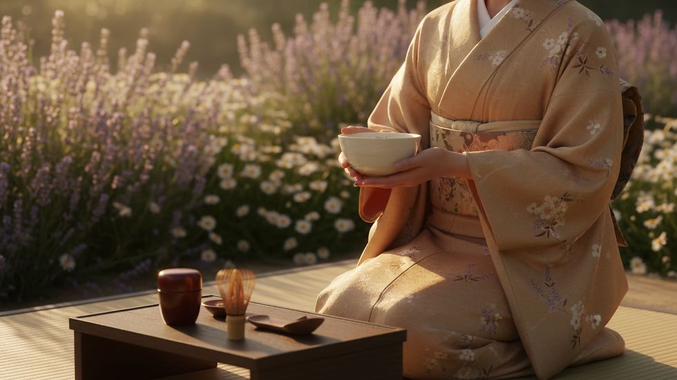Eye-level view of a traditional tea ceremony setting
