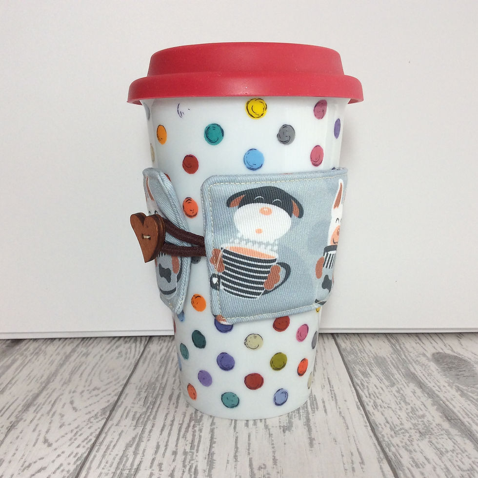 Thumbnail: Grey Latte Dog Print Cup Cozy