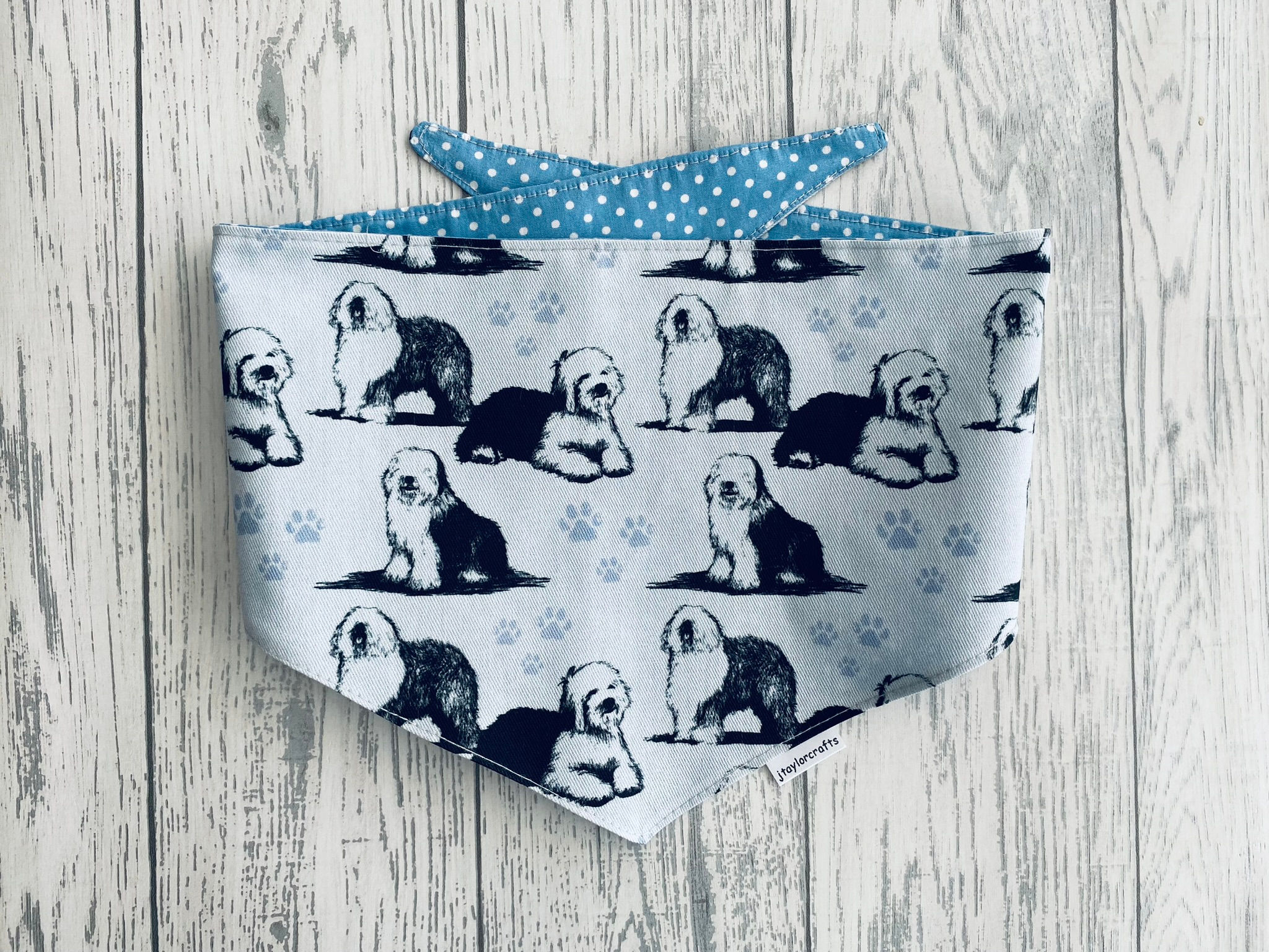 Blue Old English Sheepdog Reversible Tie Bandana