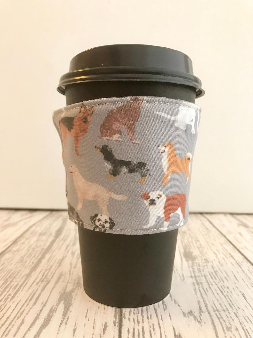 Thumbnail: Grey Dog Print Cup Cozy