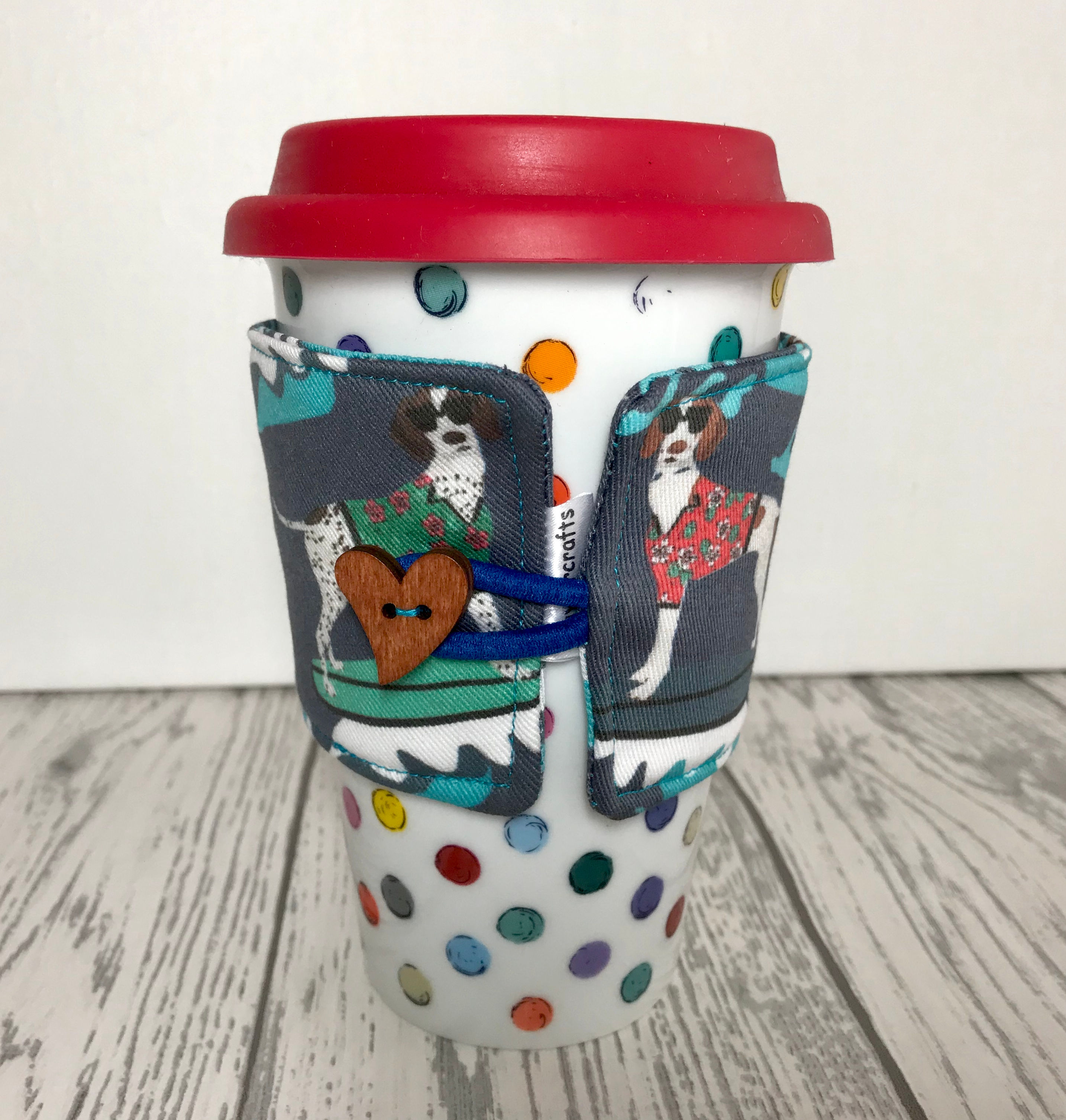 Surfing Pointer Dog Print Blue Cup Cozy