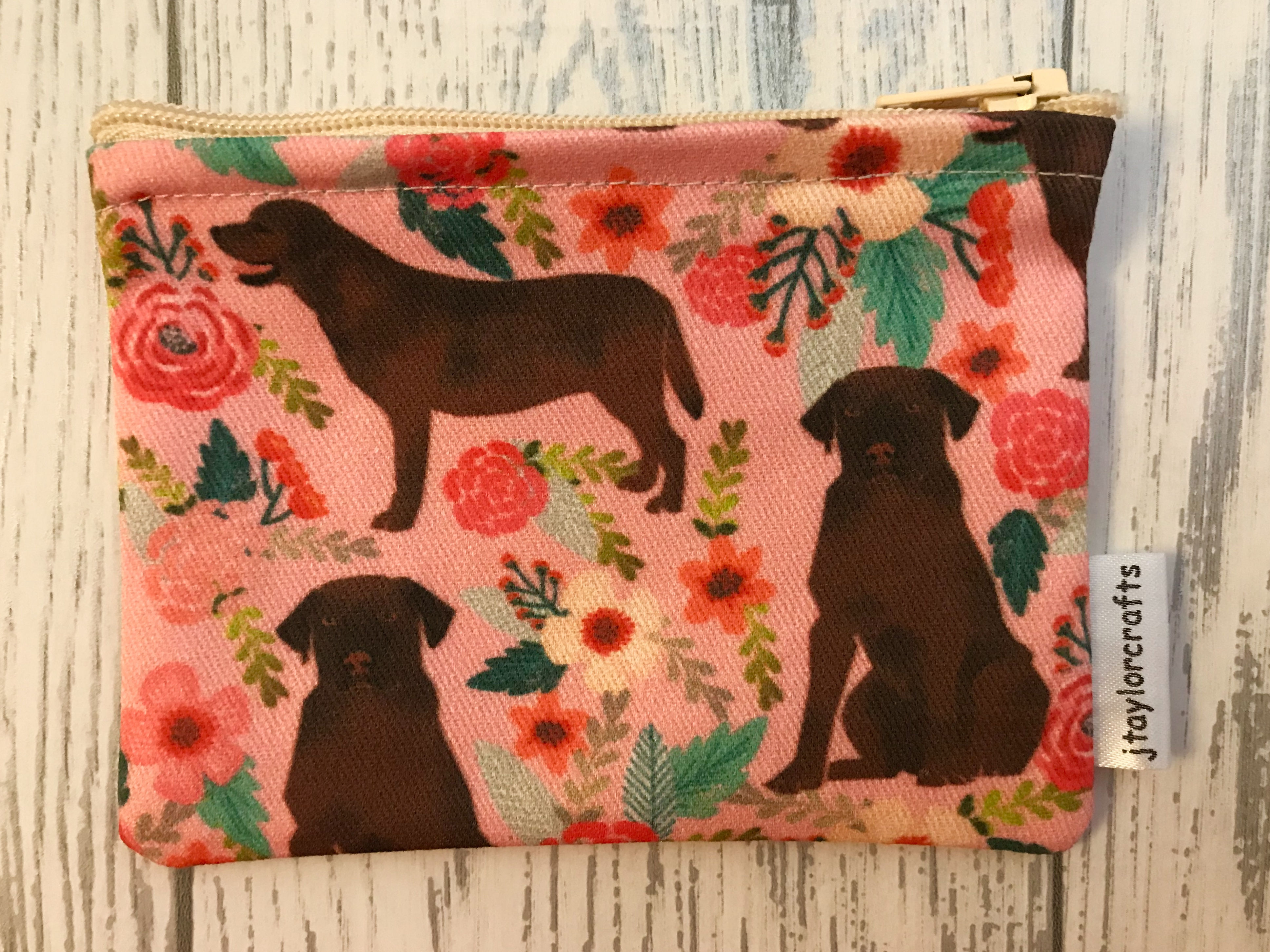 Chocolate Labrador Pink Floral Fabric Coin Purse
