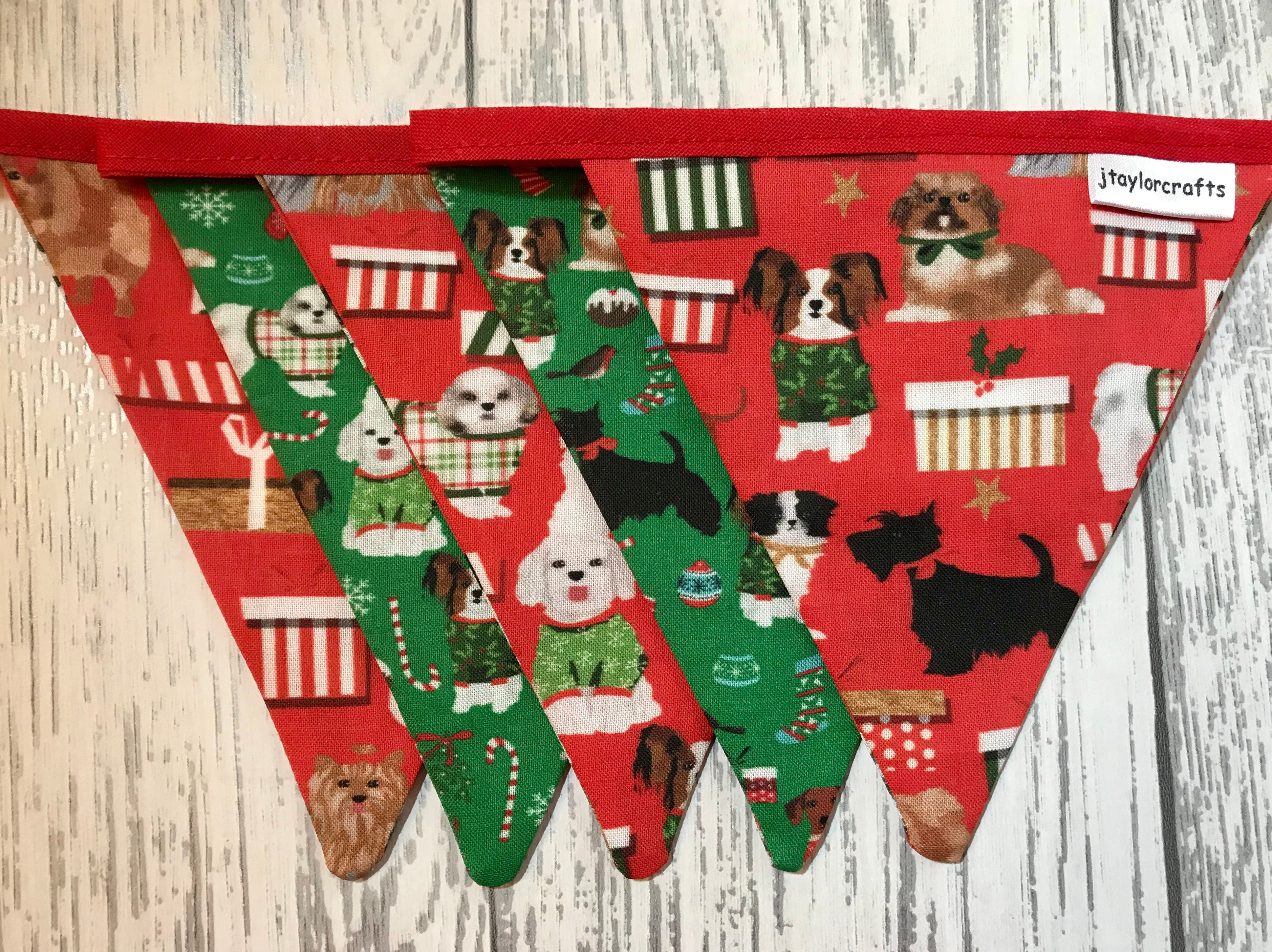 Dog Print Red & Green Christmas Bunting