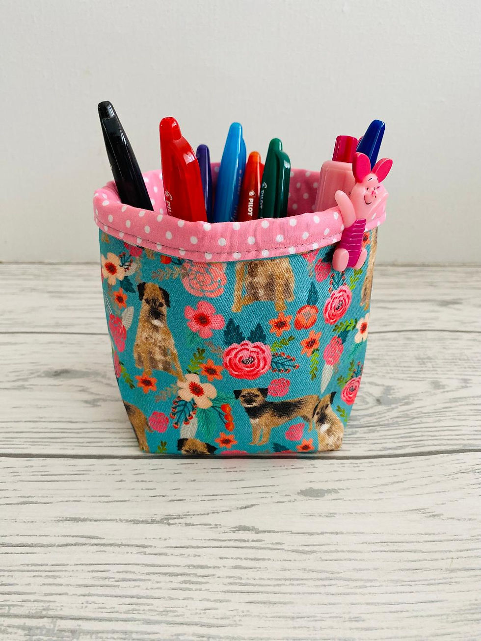 Border Terrier Green Floral Storage Basket