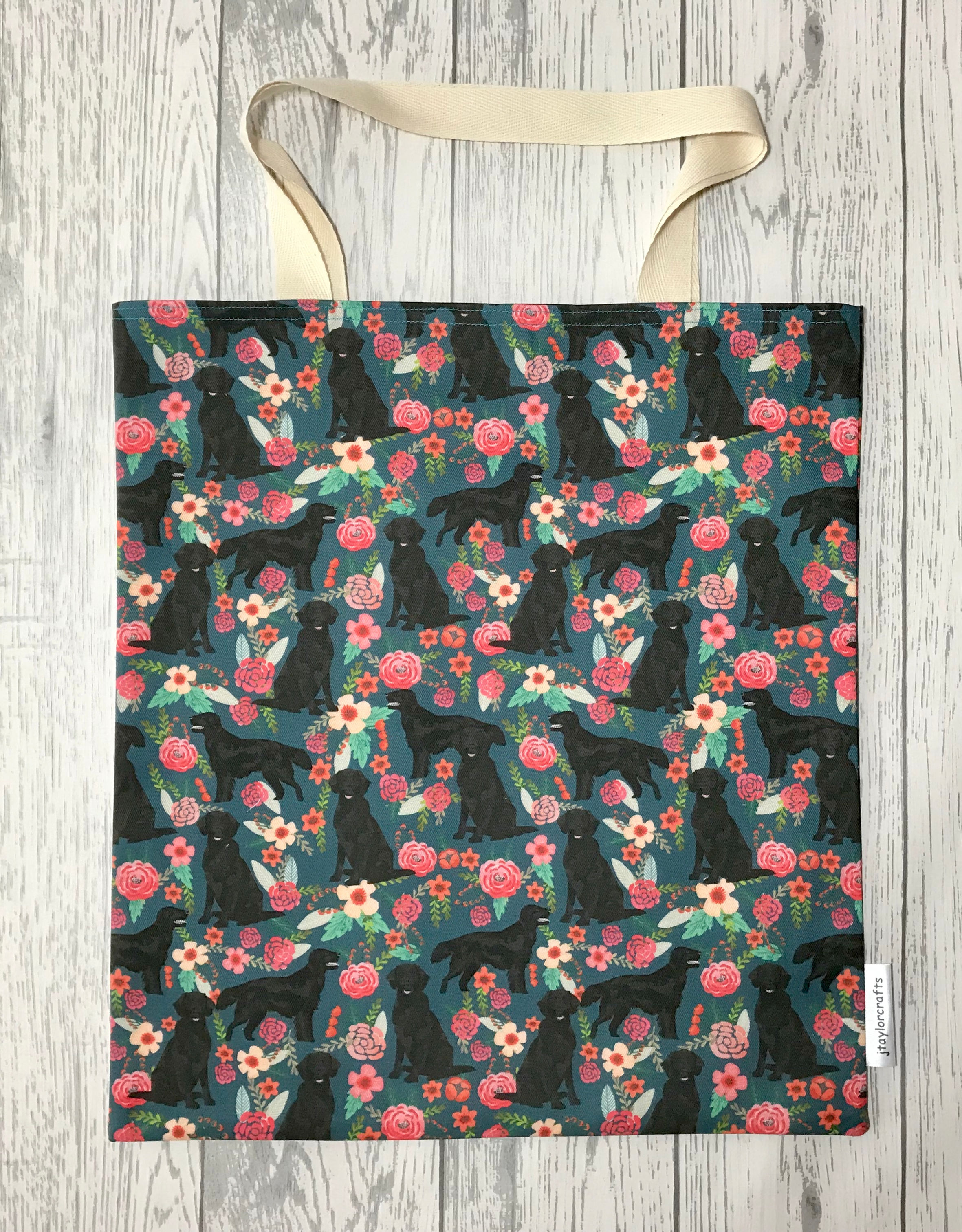 Black Flatcoat Retriever Blue Floral Bag for Life