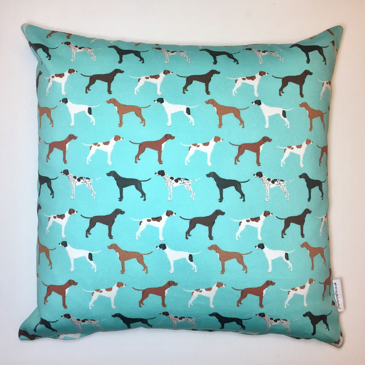 Turquoise Pointer Dog Print Cushion Cover