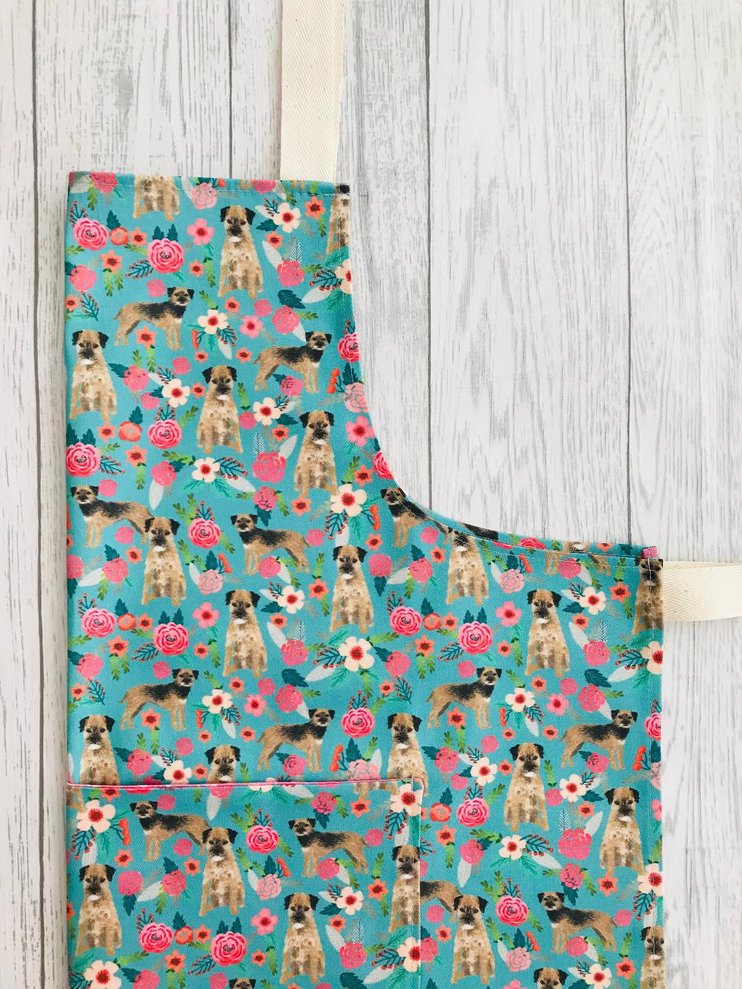 Border Terrier Green Floral Apron