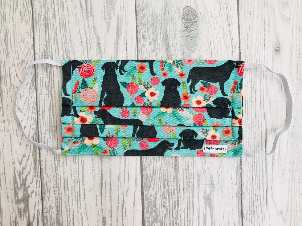 Floral Black Labrador Pleated Face Mask