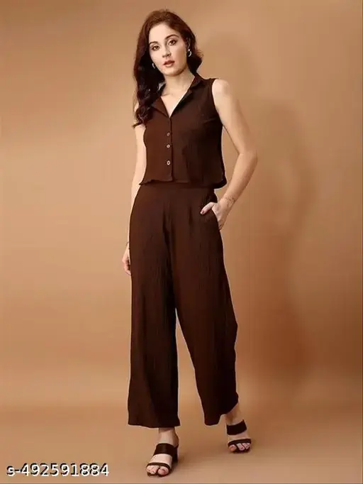 Womens Solid Co-ord Set Top Bottm Set