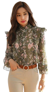 floral green georgette top wearing girl
