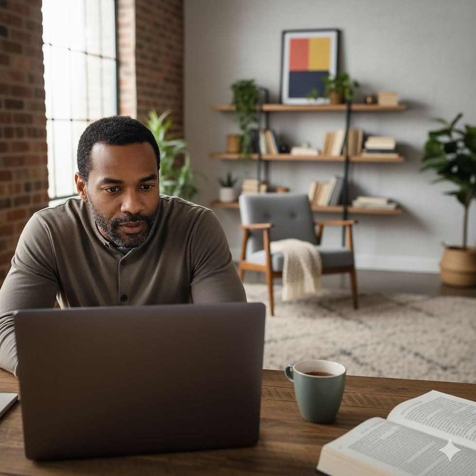 Man is reading an email that introduces him to new books that he is interested in