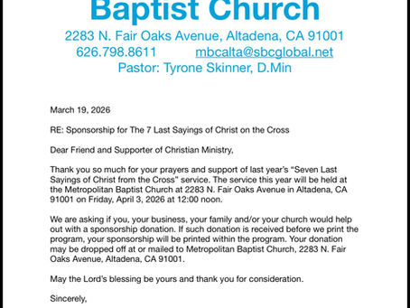 Metropolitan Baptist Church sponsor 2026