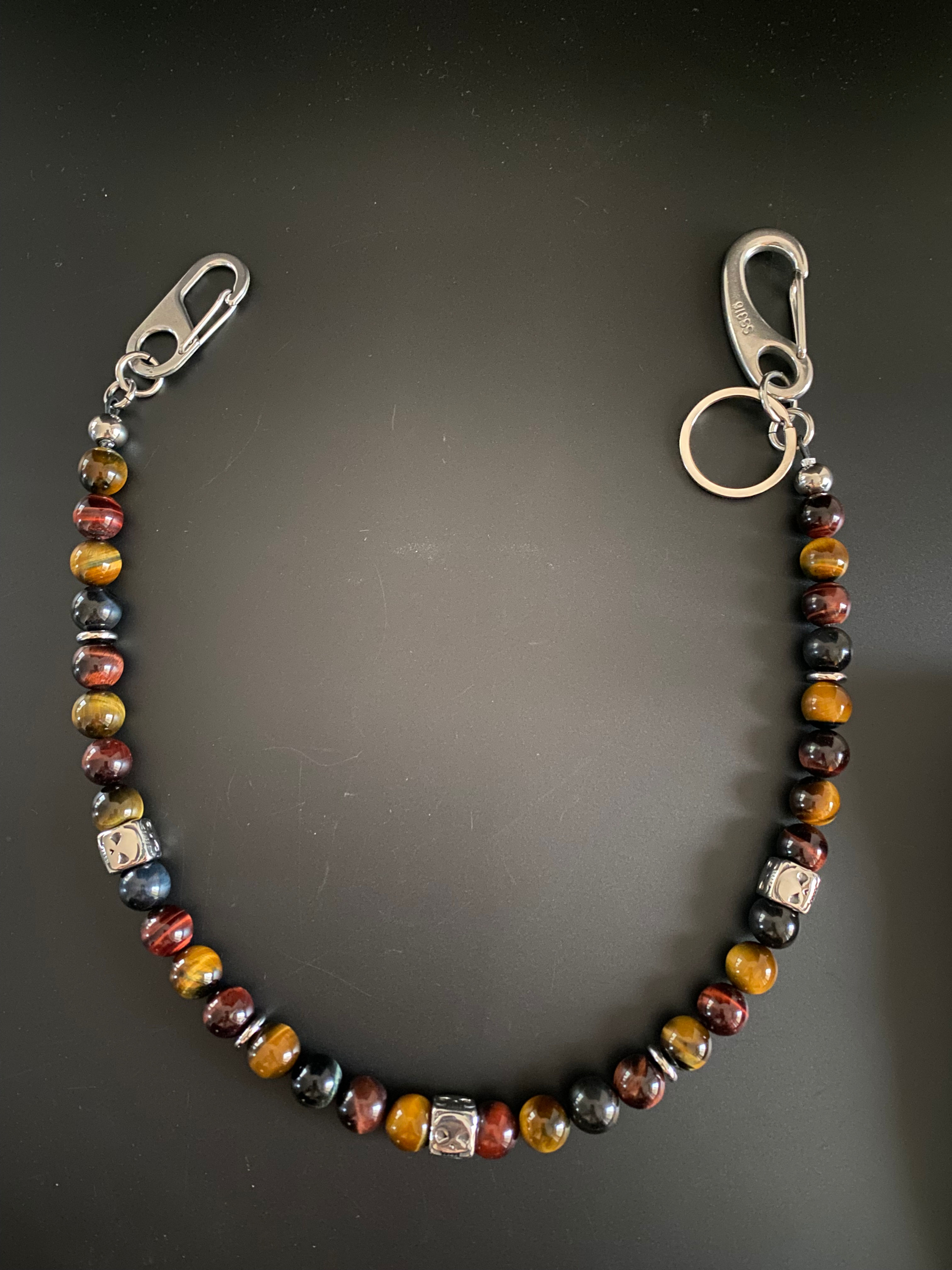 Chaîne de portefeuille en pierres fines de 12mm pour hommes et charms en acier inoxydable