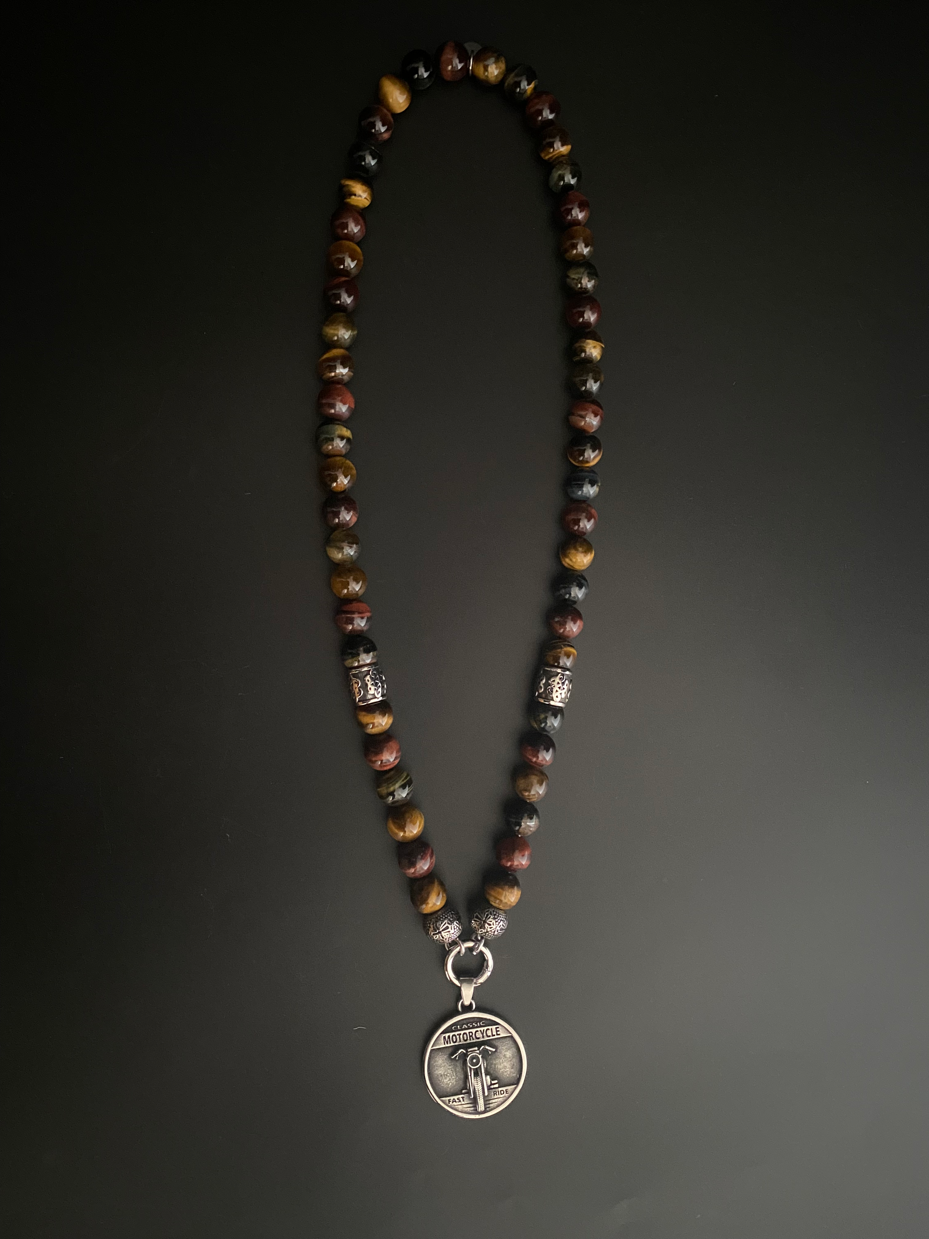 COLLIER 12MM en Œil de Tigre, Œil de Taureau, Œil de Lynx