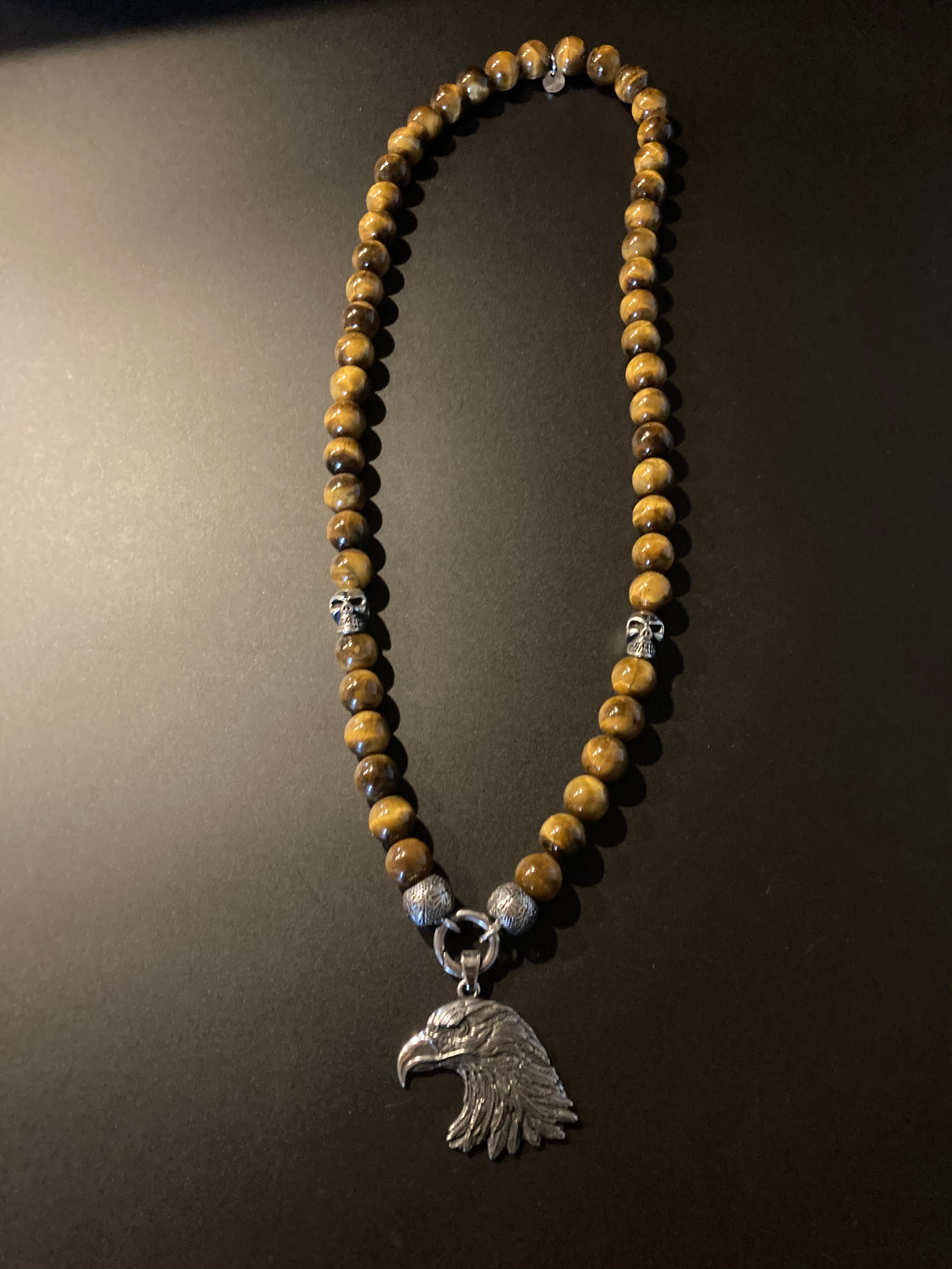 Collier Déco - Œil de Tigre & Tête d'aigle