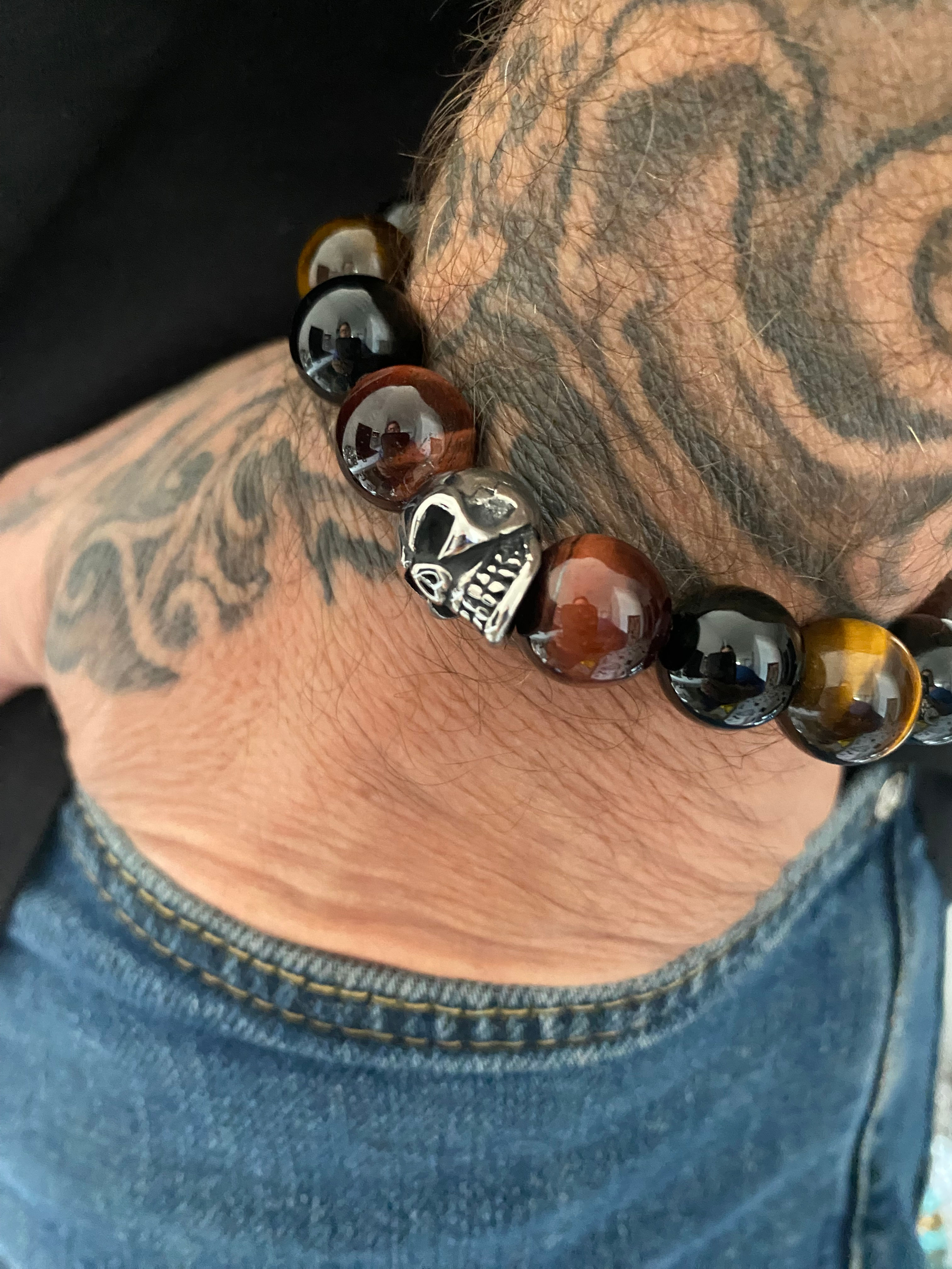 BRACELET 12MM en Mix Onyx, Œil de Taureau & Œil de Tigre