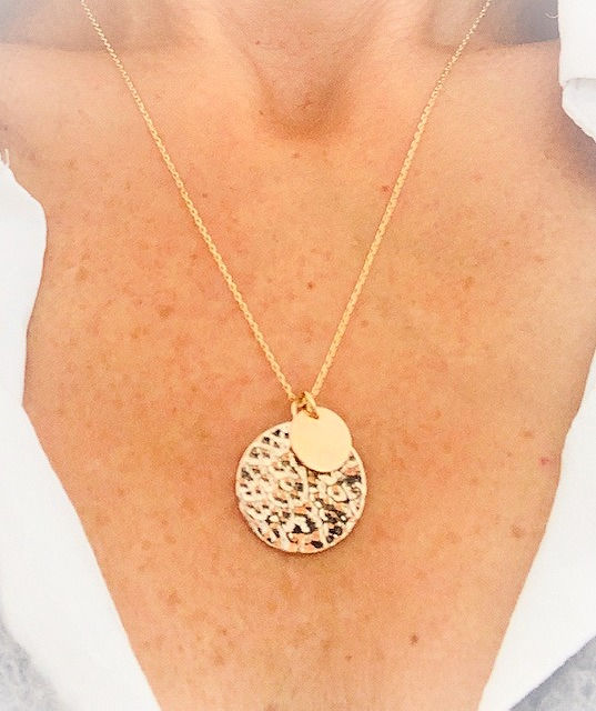 Miniature : Collier double médailles ... martelée gm et lisse XS