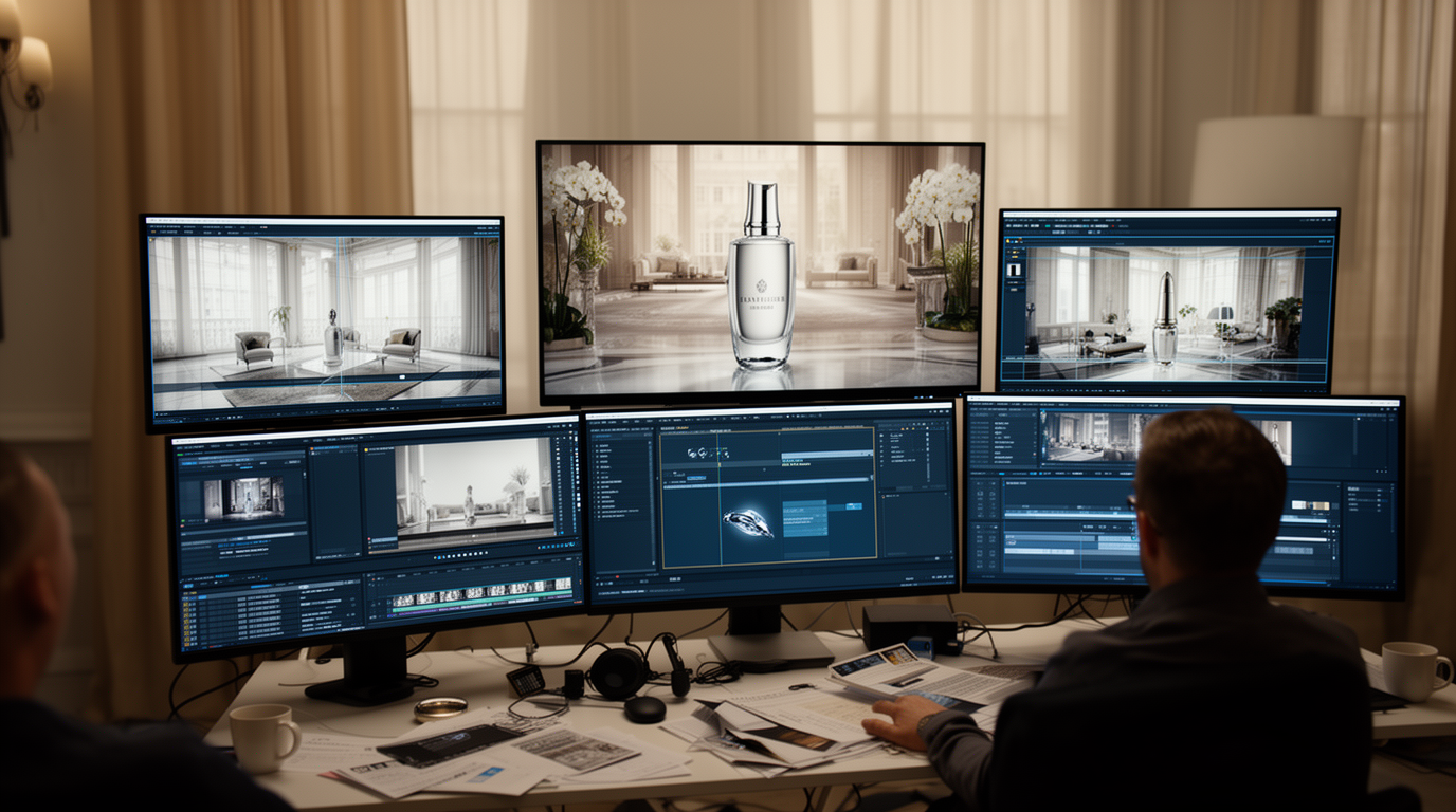 AI lifestyle video production workspace turning approved brand images into cinematic campaign video
