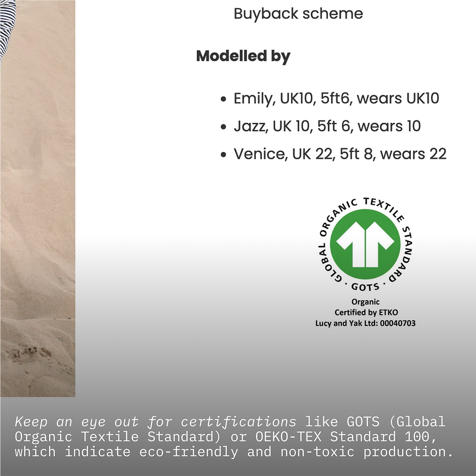 A picture of a zoomed in shopping interface and the GOTS organic textiles certification.