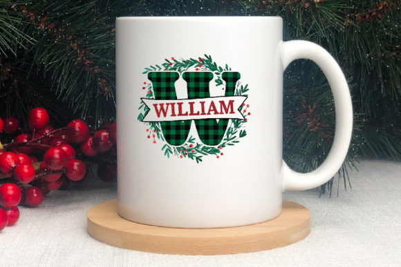 Green Plaid Christmas Monogram Mug