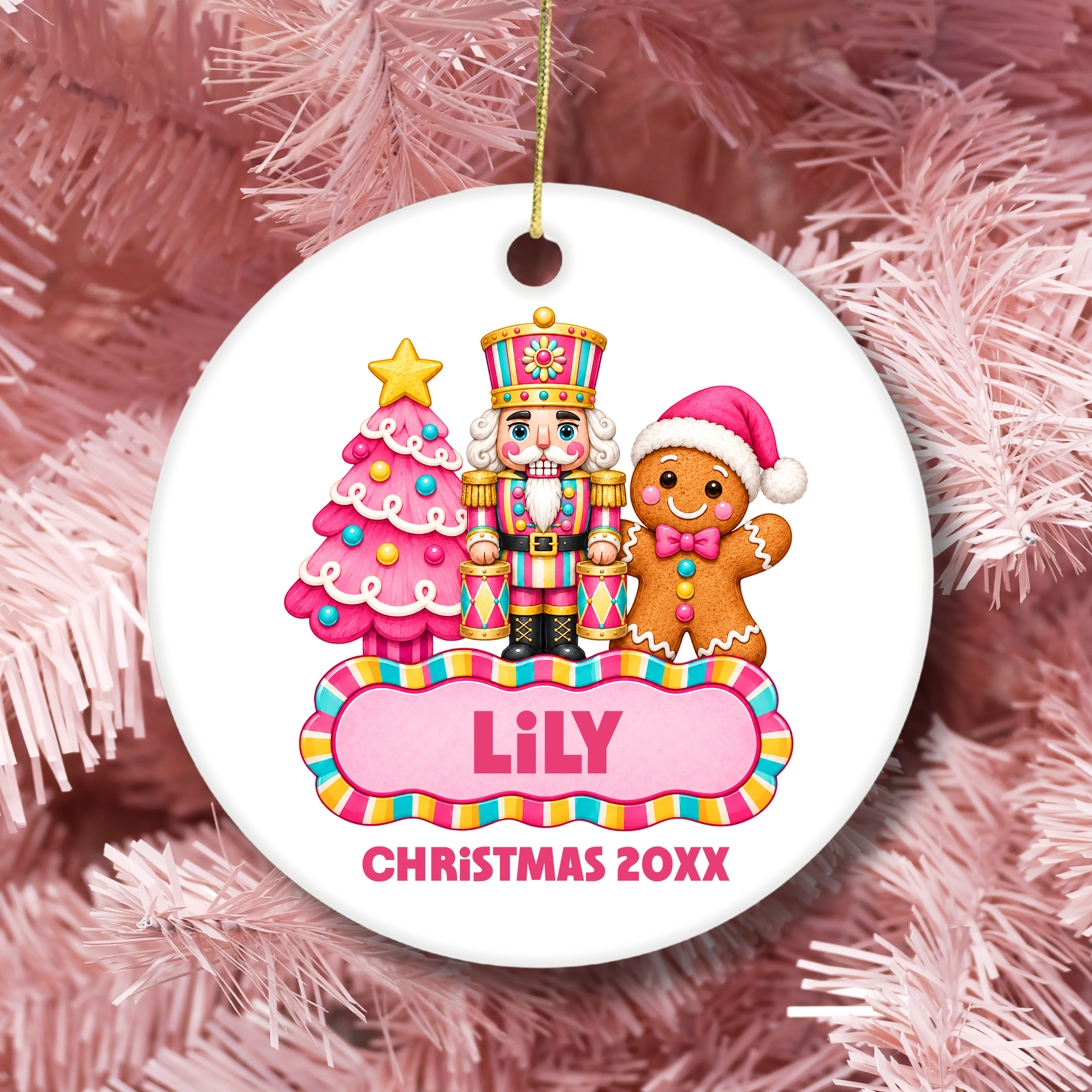 Pink Girly Christmas Ornament | Personalize