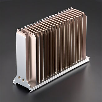 heat sink aluminium extruded section against a dark neutral background in studio lighting