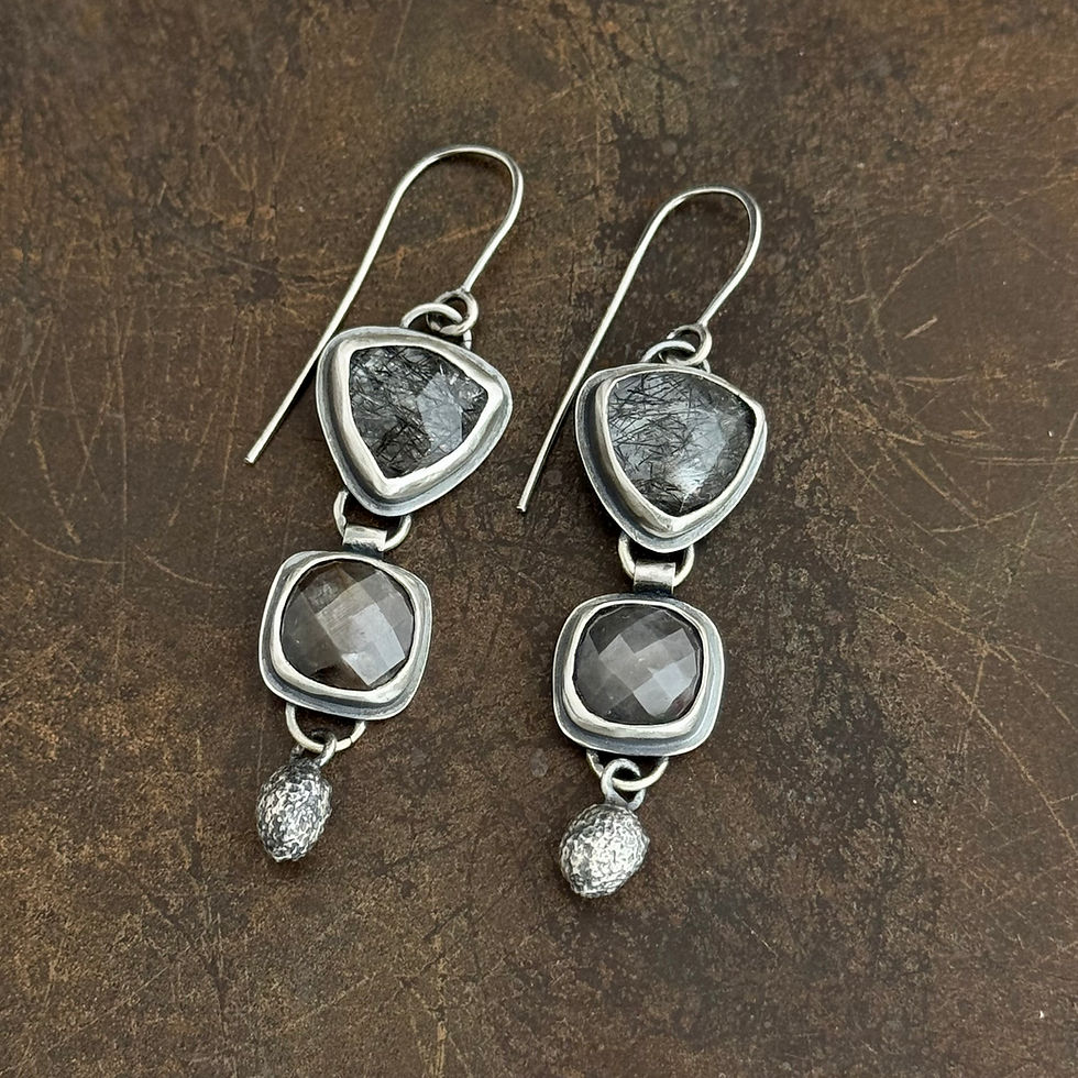 Thumbnail: Dendritic Agate, Gray Sapphire and Anemone Bud Earrings