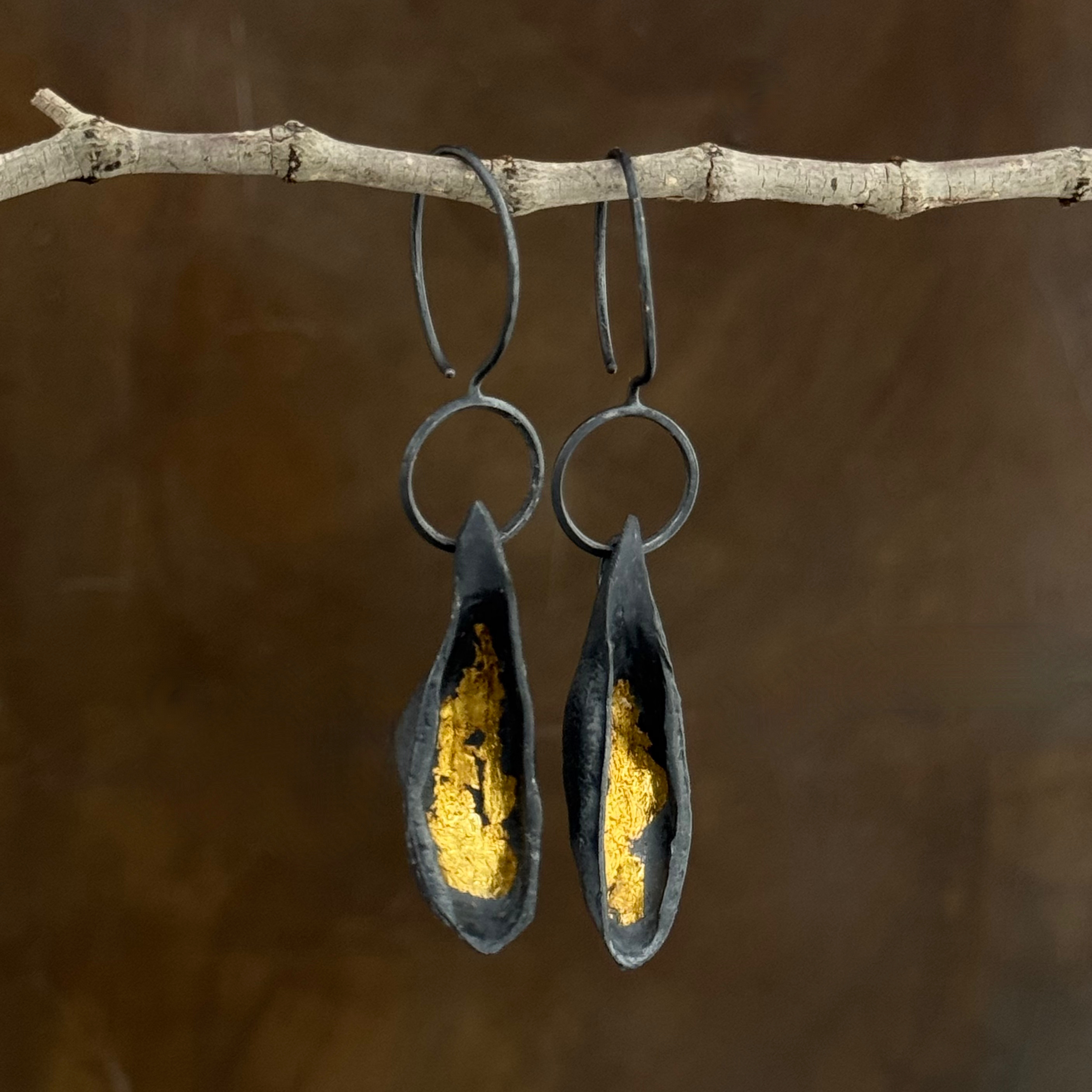 Wild Indigo Pod with Gold Keum-Boo Earrings
