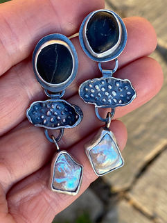 stone, coral, pearl earrings